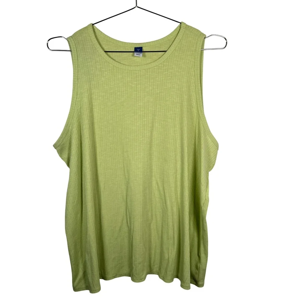 Old Navy Luxe Tank Top Womens XL Lime Green‎ Ribbed Sleeveless Crew Neck Relaxed - Picture 2 of 7